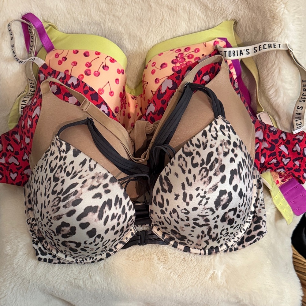 5 Victoria's Secret Animal Print and Colorful Bras 36 DD